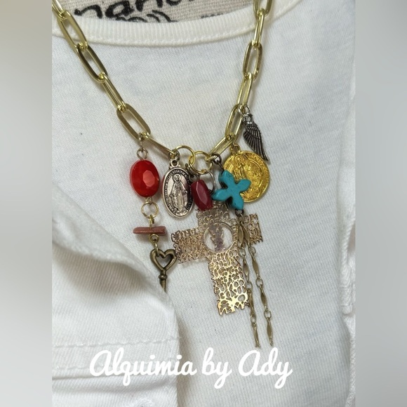 Multi charms turquoise and red Coral necklace - Picture 1 of 5